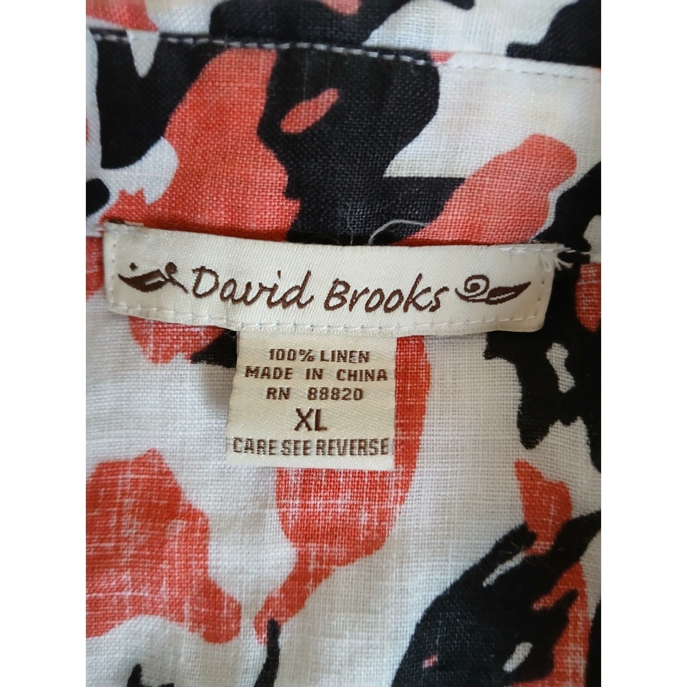 David Brooks Floral Linen Blouse XL Button Front Belted Casual Top - Picture 16 of 16
